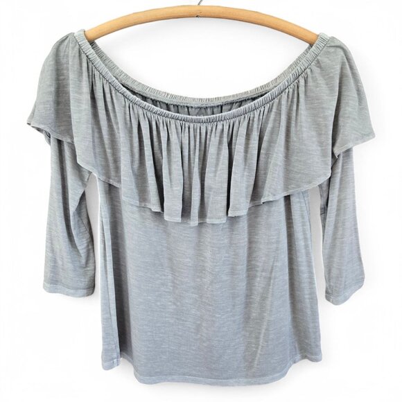 American Eagle Outfitters Tops - NWT American Eagle Outfitters Ruffle Off-Shoulder 3/4 Sleeve Top Gray Womens M